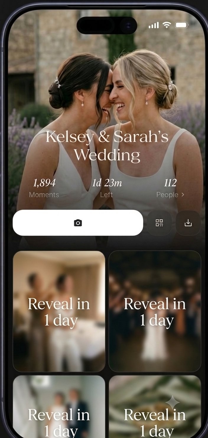 Folio app film overview showing wedding moments locked before reveal